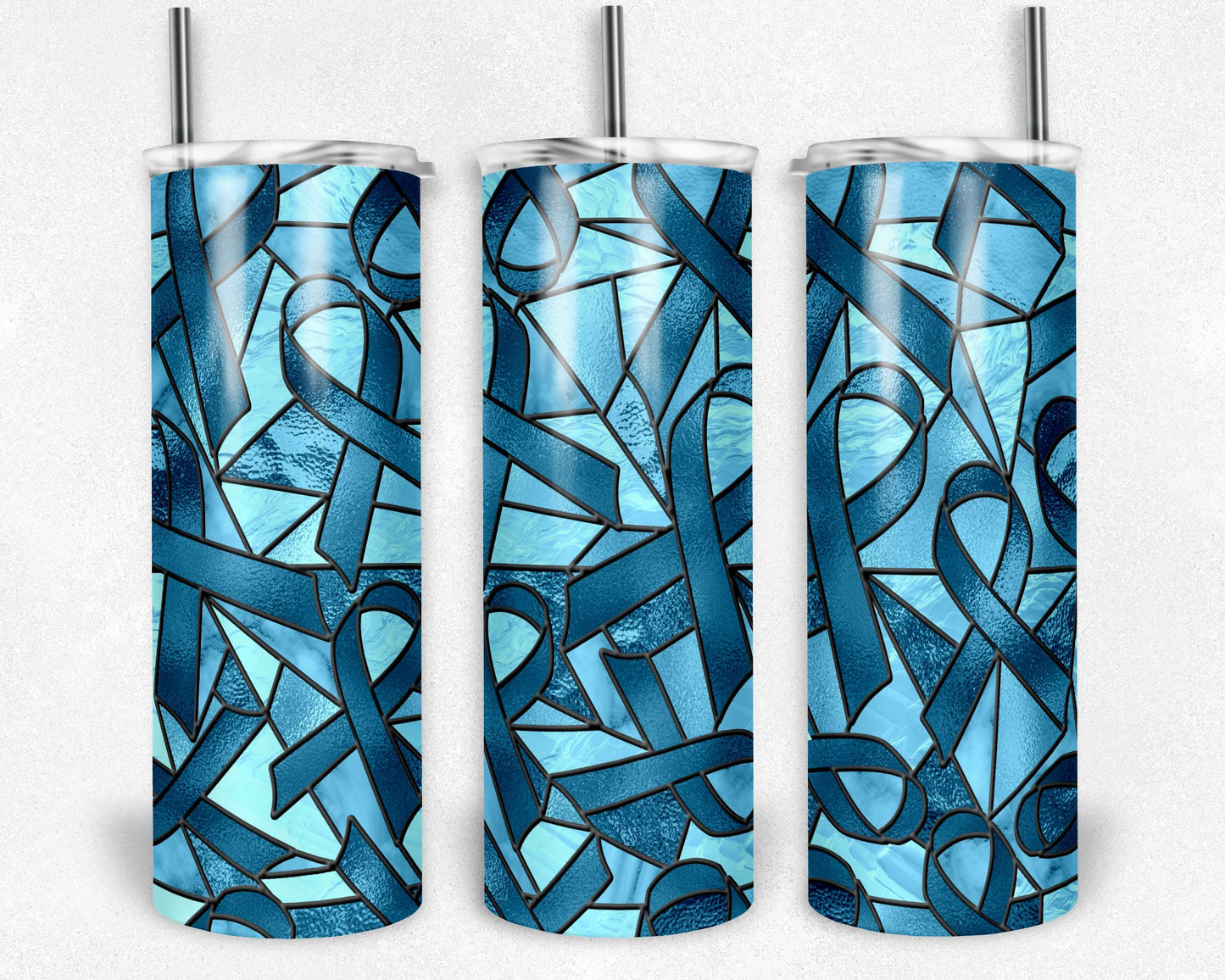 Stained Glass Look Cancer- 20oz or 30oz Skinny Tumblers w/ Lid and Metal Straw