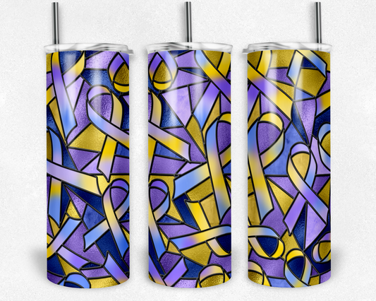 Stained Glass Look Cancer- 20oz or 30oz Skinny Tumblers w/ Lid and Metal Straw