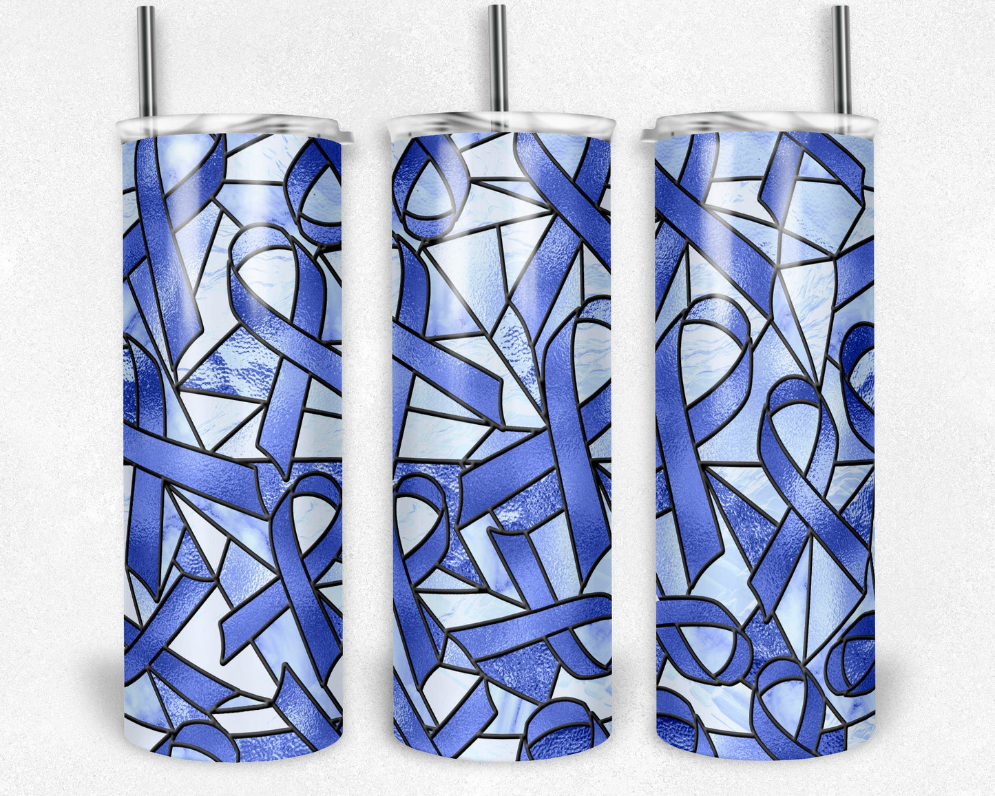 Stained Glass Look Cancer- 20oz or 30oz Skinny Tumblers w/ Lid and Metal Straw