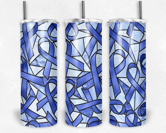 Stained Glass Look Cancer- 20oz or 30oz Skinny Tumblers w/ Lid and Metal Straw