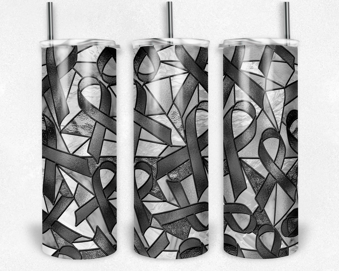 Stained Glass Look Cancer- 20oz or 30oz Skinny Tumblers w/ Lid and Metal Straw