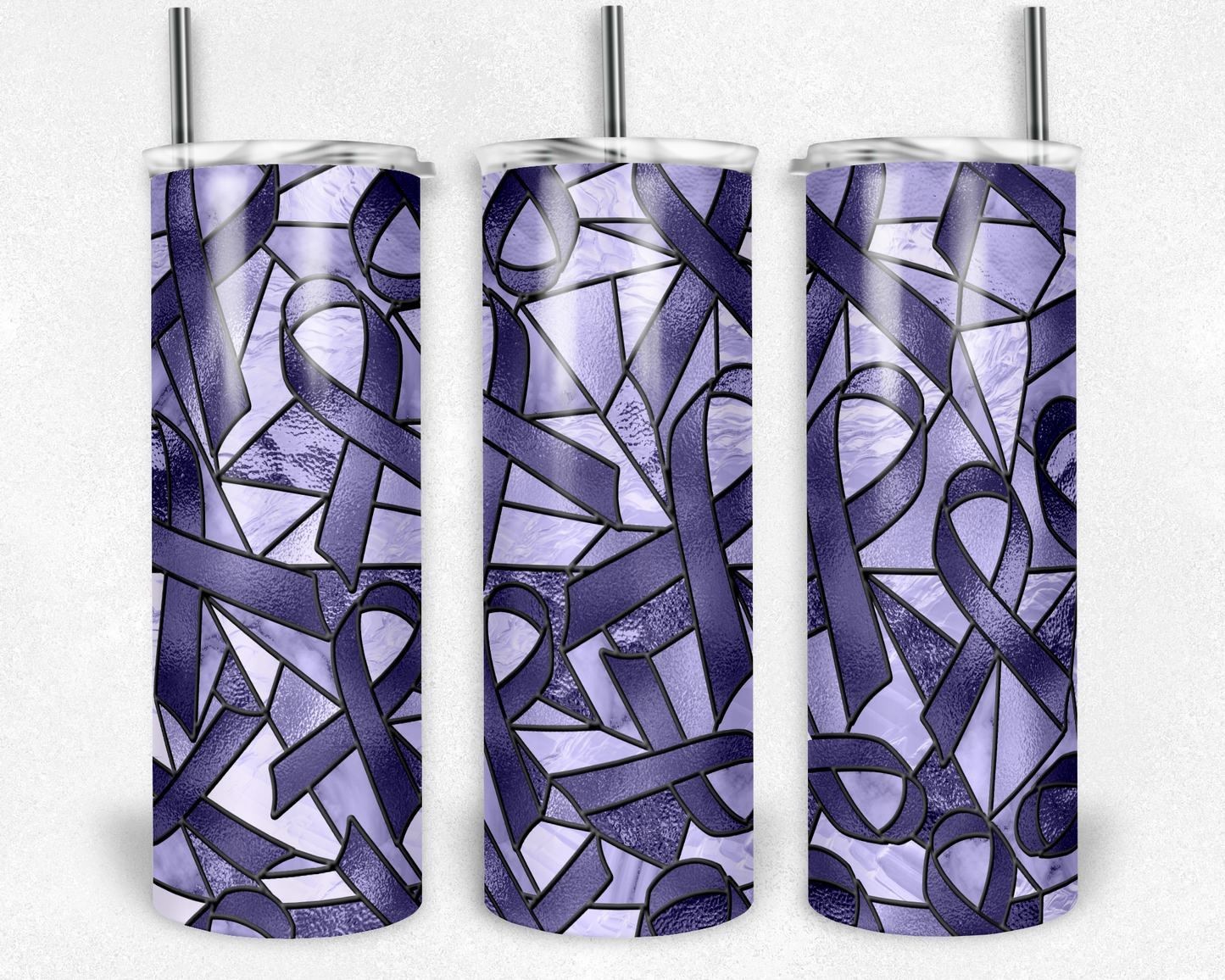 Stained Glass Look Cancer- 20oz or 30oz Skinny Tumblers w/ Lid and Metal Straw