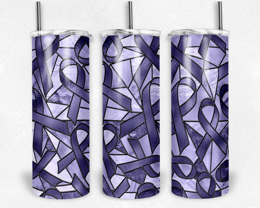 Stained Glass Look Cancer- 20oz or 30oz Skinny Tumblers w/ Lid and Metal Straw
