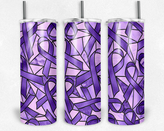 Stained Glass Look Cancer- 20oz or 30oz Skinny Tumblers w/ Lid and Metal Straw