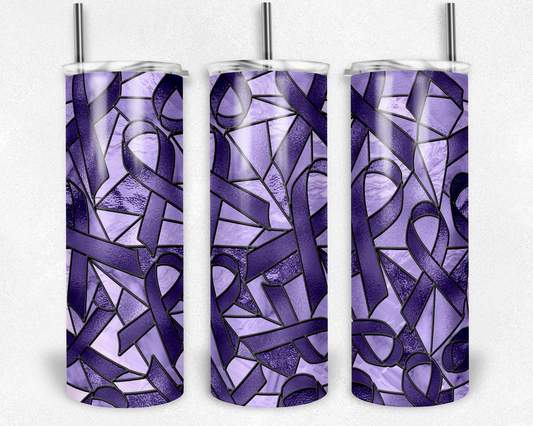 Stained Glass Look Cancer- 20oz or 30oz Skinny Tumblers w/ Lid and Metal Straw