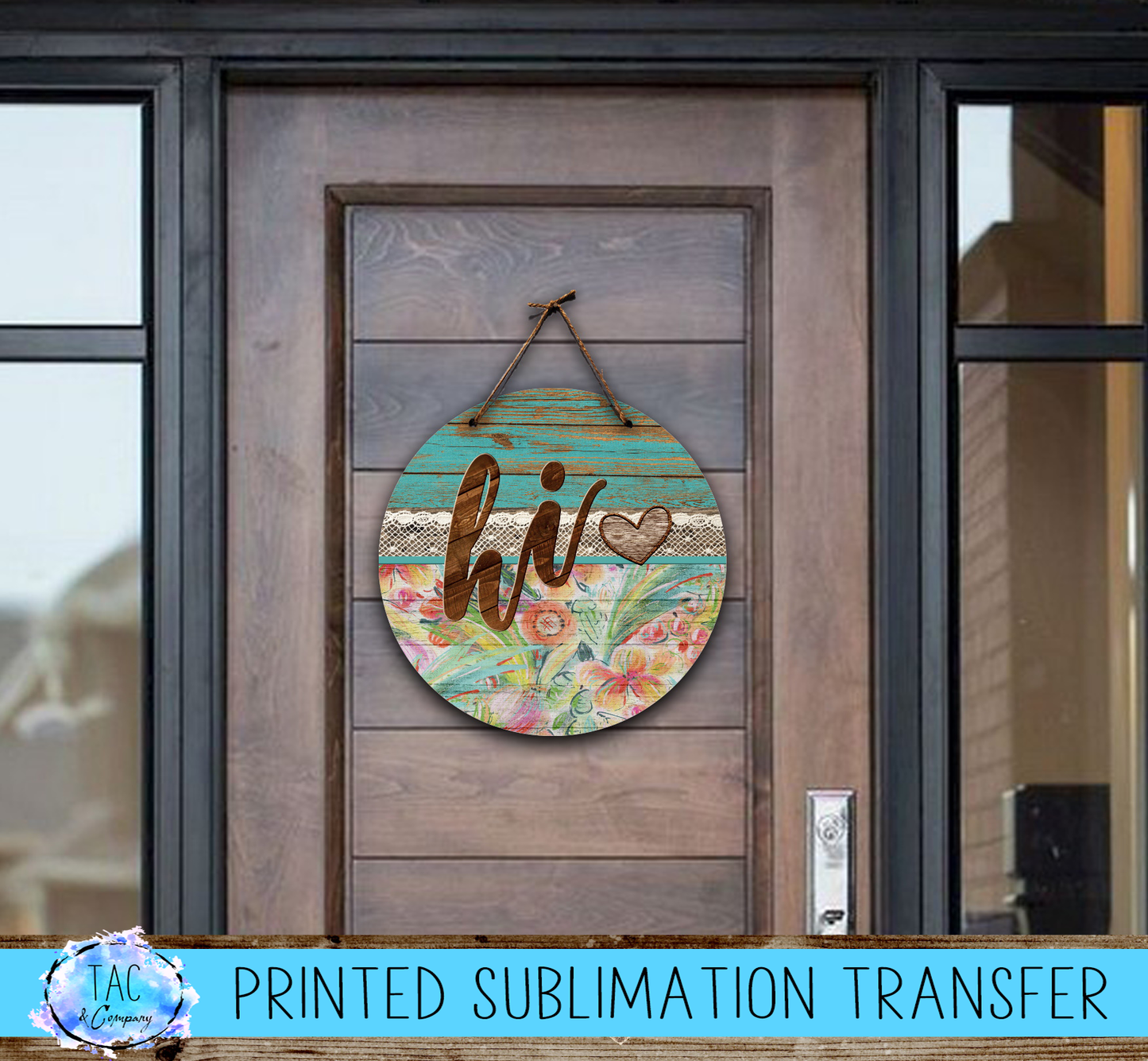 Door Hanger -  Teal Wood "Hi"
