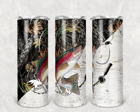 Fishing Trout - 20 oz or 30oz Skinny Tumblers w/ Lid and Metal Straw