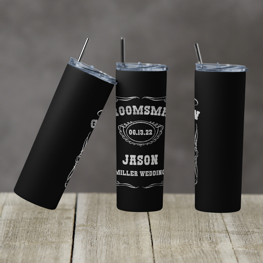 Wedding Groomsmen - 20oz or 30oz Skinny Tumblers w/ Lid and Metal Straw