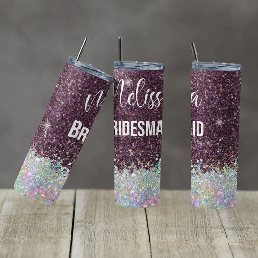 Wedding Bridesmaid - 20oz or 30oz Skinny Tumblers w/ Lid and Metal Straw