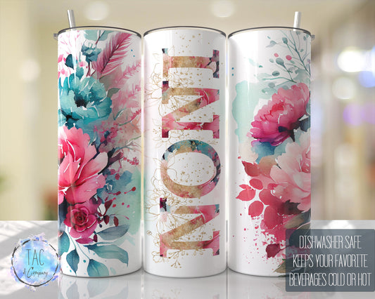 Noni Aqua Blue Floral Seamless Floral Tumbler Seamless Gift for her, Mothers Day Travel Tumbler- Skinny 20oz Tumbler