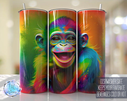 Bright Neon Monkey Smiles Watercolor Tumbler