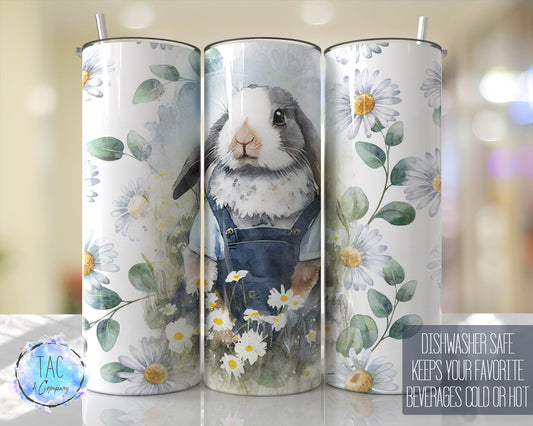 Bunny  with pastel Watercolors florals Tumbler Seamless Gift - Skinny 20oz Tumbler