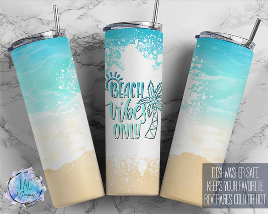Beach Vibes Only Watercolors florals Tumbler Seamless Gift - Skinny 20oz Tumbler