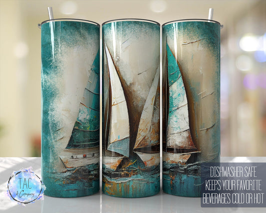 Sailboat in Water Watercolors florals Tumbler Seamless Gift - Skinny 20oz Tumbler