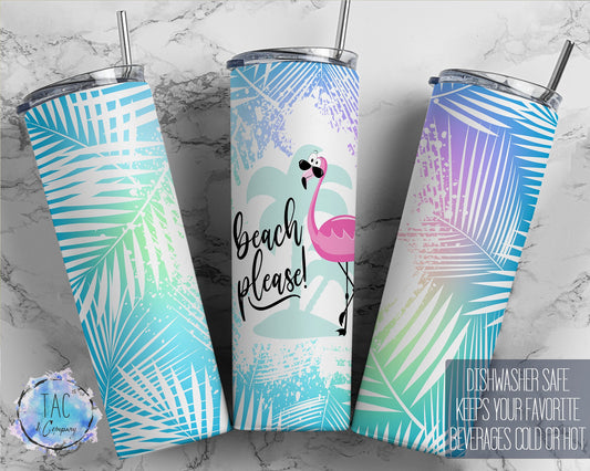Tropical Beach Please Flamingo Tumbler Seamless Gift - Skinny 20oz Tumbler
