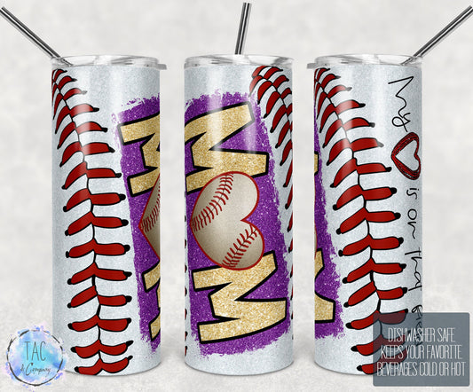 My Heart is on that field Baseball Mom Purple Tumbler Seamless Gift - Skinny 20oz Tumbler