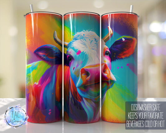 Bright Neon Cow Watercolor Seamless Tumbler