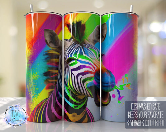 Bright Neon Zebra Stripes Watercolor Tumbler