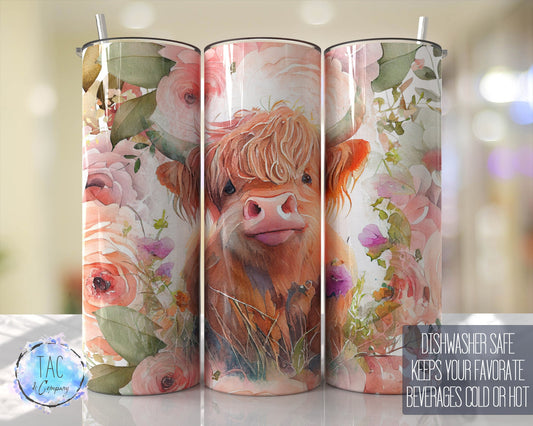 Floral Baby Cow, Cow Lovers, Watercolor  Tumbler