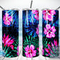 Hot Pink Flowers Tropical Tumbler, Bright Colors  - Skinny 20oz Tumbler - Free Shipping