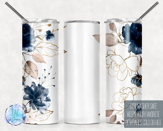Blue and Gold Watercolors with custom name Seamless Gift - Skinny 20oz Tumbler