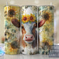 Sunflower Cow with Watercolors florals Tumbler Seamless Gift - Skinny 20oz Tumbler