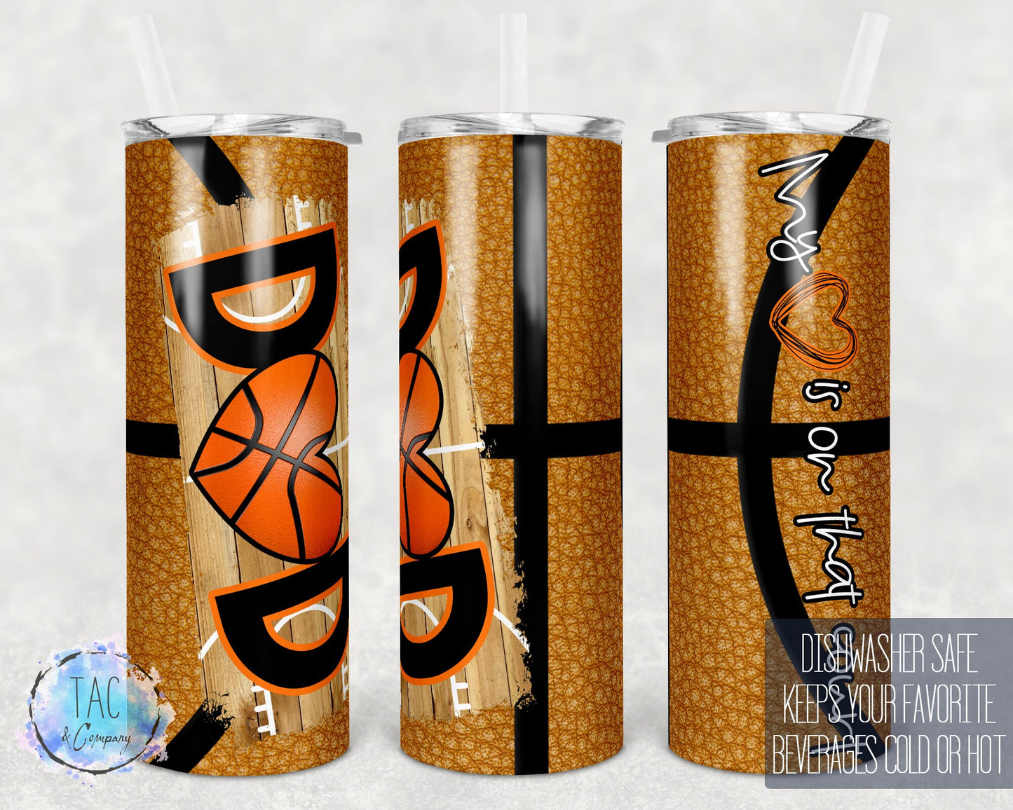 My Heart is on that Court Basketball Dad Tumbler Gift for him  - Skinny 20oz Tumbler
