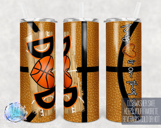 My Heart is on that Court Basketball Dad Tumbler Gift for him  - Skinny 20oz Tumbler