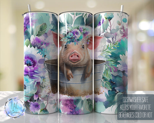 Pig in the Tub Tumbler Wrap Farm Western, Floral Tumbler Wrap Purple Aqua Flowers 20oz Skinny Tumbler-Free Shipping