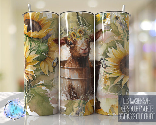 Lamb in the Tub Farm Western,Sunflower Floral Country - Skinny 20oz Tumbler