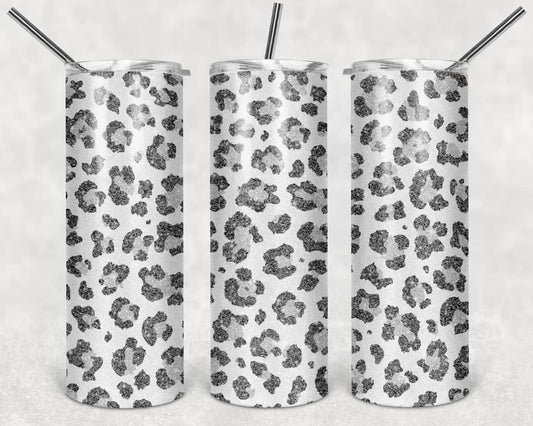 White Cheeta Prints - 20oz or 30oz Skinny Tumblers w/ Lid and Metal Straw