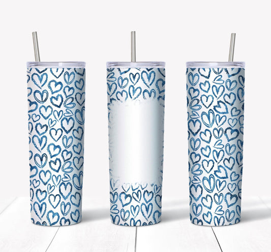 Light Blue Hearts w/ Picture - 20oz or 30oz Skinny Tumblers w/ Lid and Metal Straw