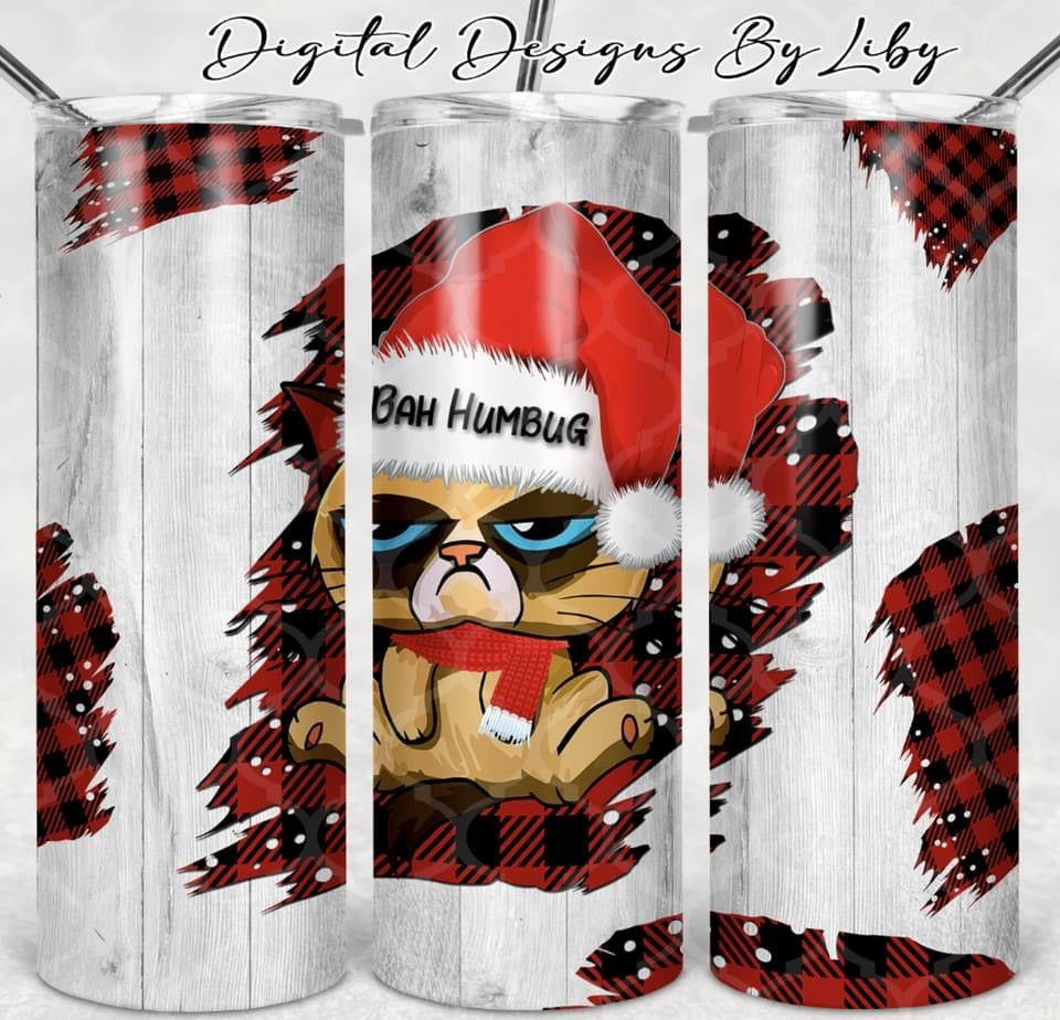Bag Humbug Cat Plaid Christmas - 20oz or 30oz Skinny Tumblers w/ Lid and Metal Straw