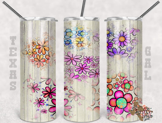 Hippy Flowers - 20oz or 30oz Skinny Tumblers w/ Lid and Metal Straw