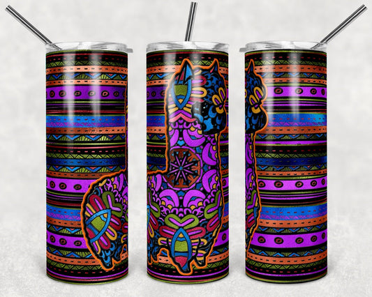 Colorful Lama - 20 oz or 30oz Skinny Tumblers w/ Lid and Metal Straw