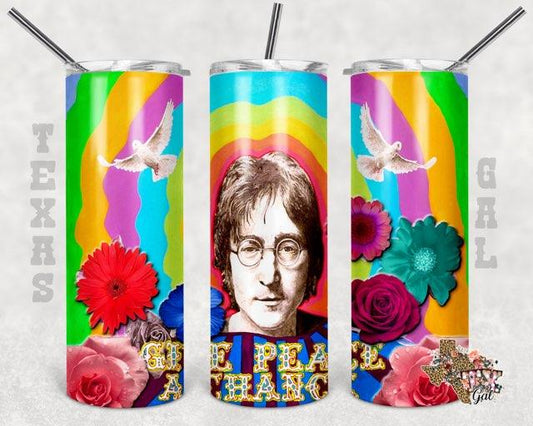 Give Peace A Chance Peace Sign - 20oz or 30oz Skinny Tumblers w/ Lid and Metal Straw