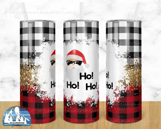 Christmas Plaid Ho Ho Ho - 20oz or 30oz Skinny Tumblers w/ Lid and Metal Straw