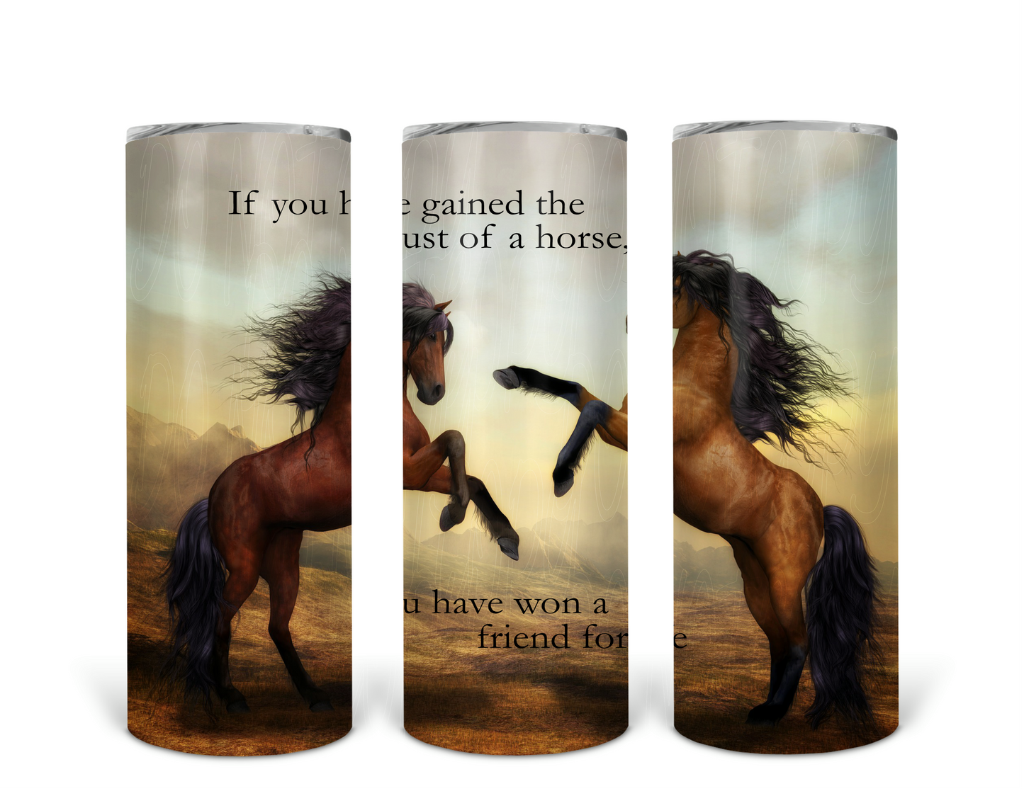Gain the Trust of a Horse- 20 oz or 30oz Skinny Tumblers w/ Lid and Metal Straw