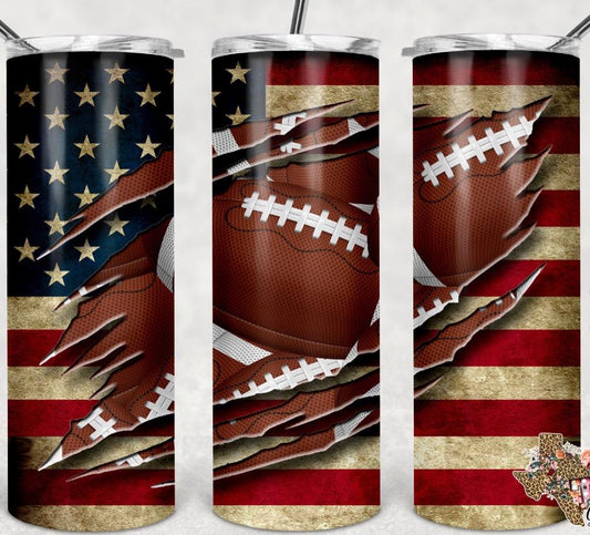 Ripped American Football- 20oz or 30oz Skinny Tumblers w/ Lid and Metal Straw