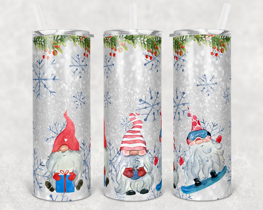 3 sitting Gnome- 20 oz or 30oz Skinny Tumblers w/ Lid and Metal Straw