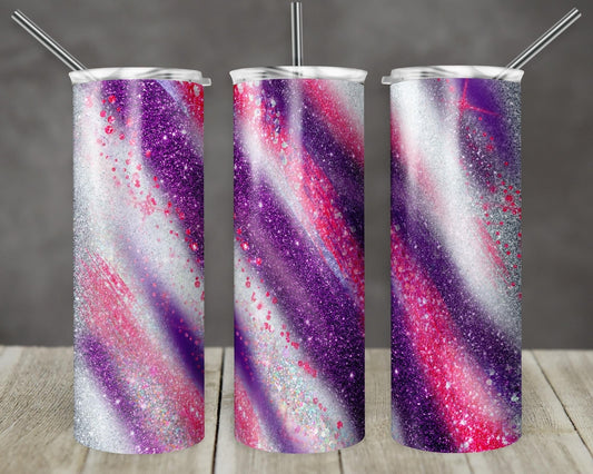 Purple Pink & White Striped - 20oz or 30oz Skinny Tumblers w/ Lid and Metal Straw