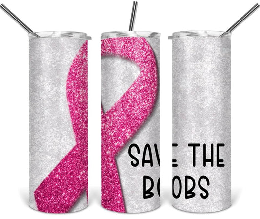 Breast Cancer- 20 oz Skinny Tumblers w/ Lid and Metal Straw