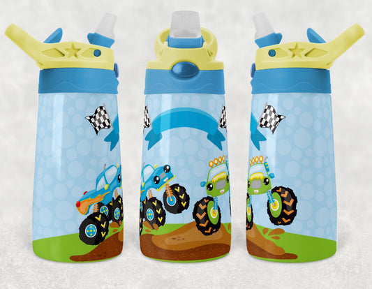 Monster Trucks - 12oz Kids Flip Cup water Bottle Tumbler