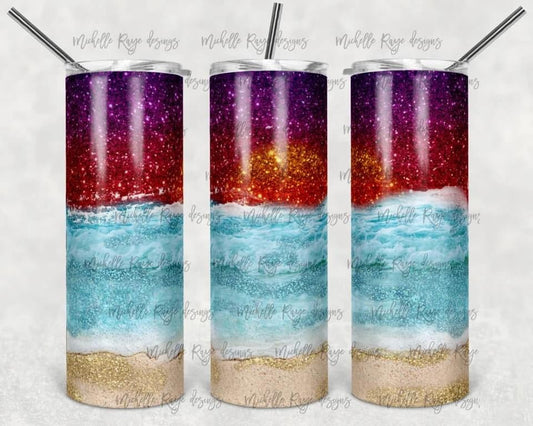 Glitter Beach - 20 oz or 30oz Skinny Tumblers w/ Lid and Metal Straw