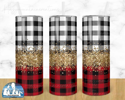 Christmas Plaid Gold - 20oz or 30oz Skinny Tumblers w/ Lid and Metal Straw