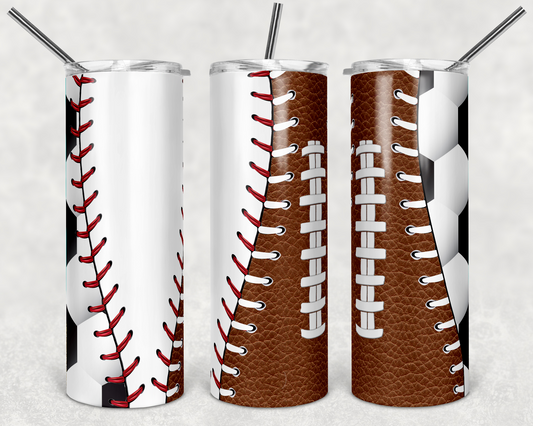 Football , Baseball and Soccer Sports - 20 oz or 30oz Skinny Tumblers w/ Lid and Metal Straw