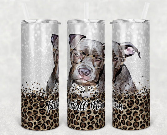 Pitbull Dog Mom - 20oz or 30oz Skinny Tumblers w/ Lid and Metal Straw