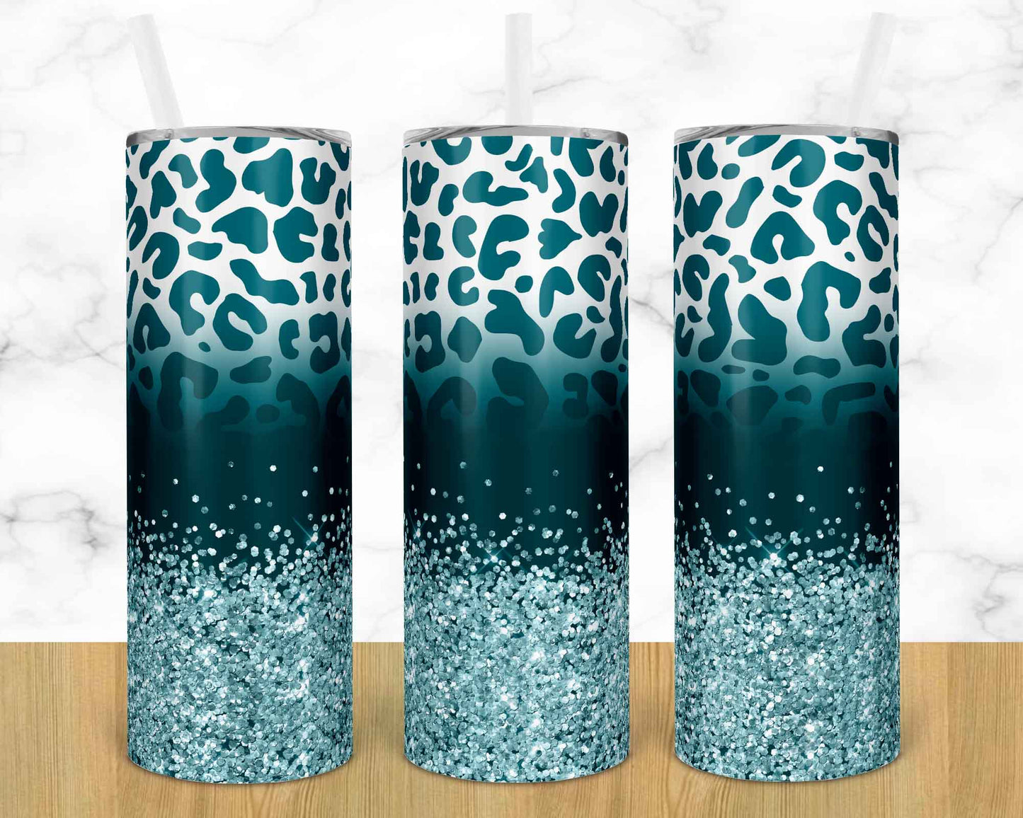 Blue Cheetah - 20 oz or 30oz Skinny Tumblers w/ Lid and Metal Straw