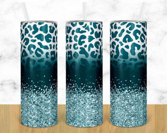 Blue Cheetah - 20 oz or 30oz Skinny Tumblers w/ Lid and Metal Straw