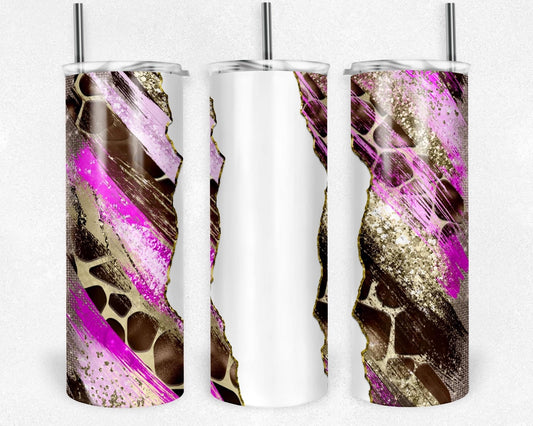 Pink & Gold Stripes - 20oz or 30oz Skinny Tumblers w/ Lid and Metal Straw
